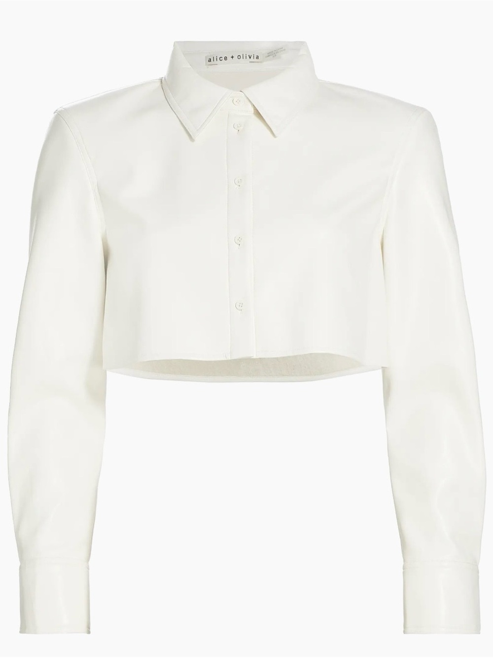 Alice + Olivia Ivory Cropped Button-Down Shirt Faux Leather